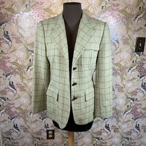 Green Plaid Wool Blazer 6p
